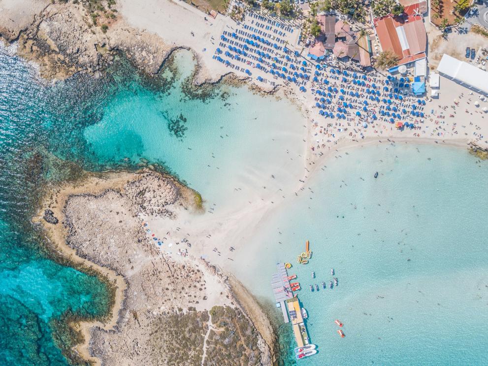 Aerial view of a beach in Ayia Napa, Cyprus