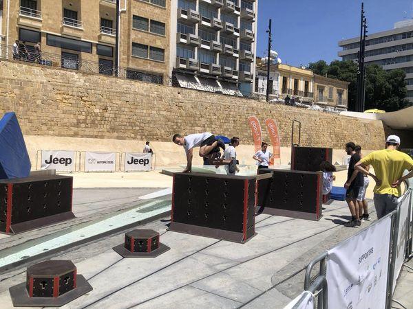 athletes doing parkour in Eleftheria Square