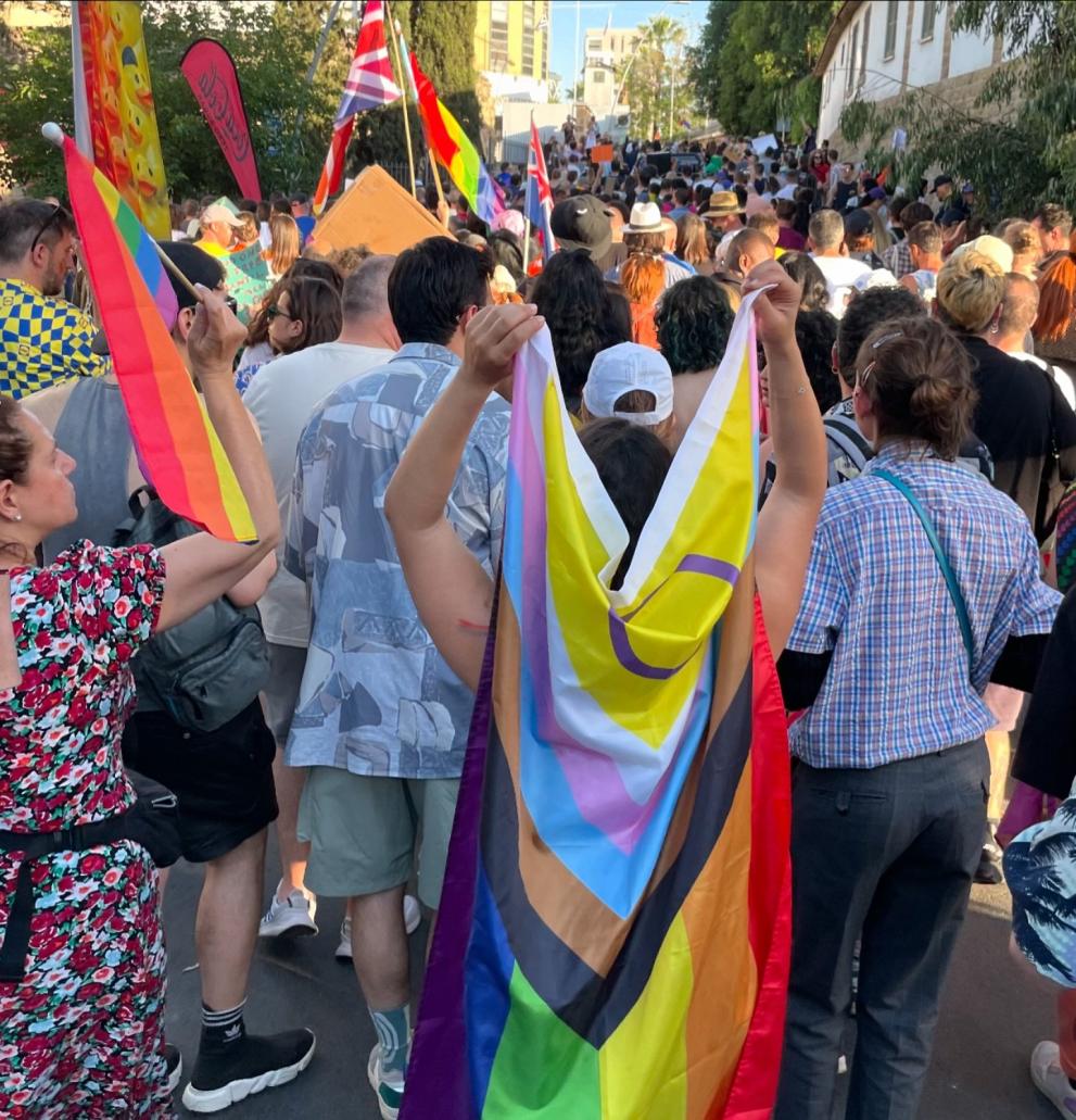 People marching in the Cyprus Pride march in Nicosia. 