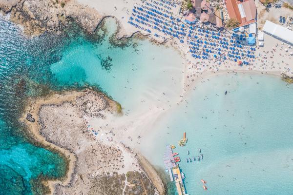 Aerial view of a beach in Ayia Napa, Cyprus